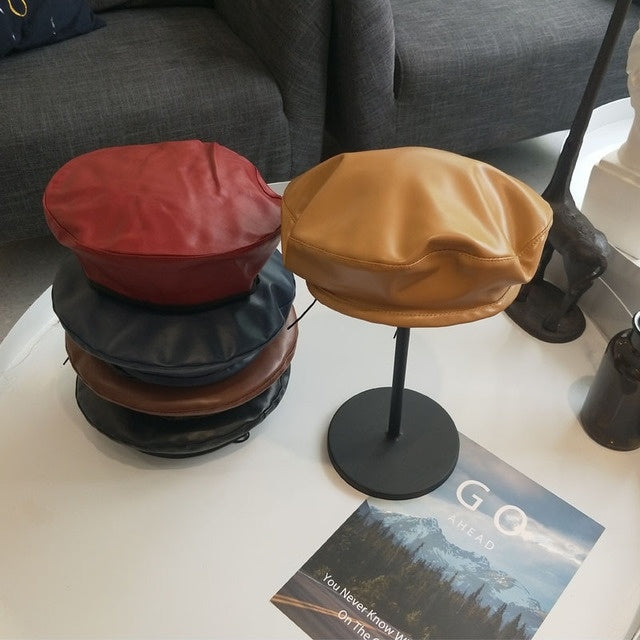 Faux Leather Beanie-Edgy Warmth for Modern Trendsetters