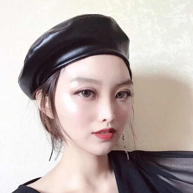 Faux Leather Beanie-Edgy Warmth for Modern Trendsetters