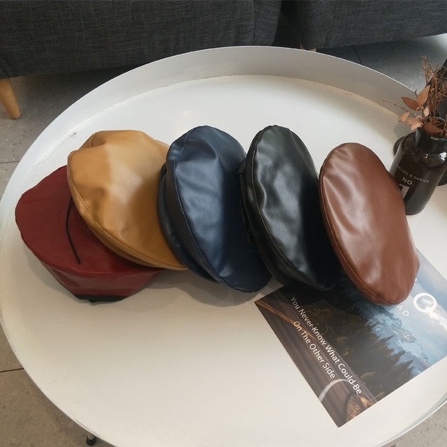 Faux Leather Beanie-Edgy Warmth for Modern Trendsetters