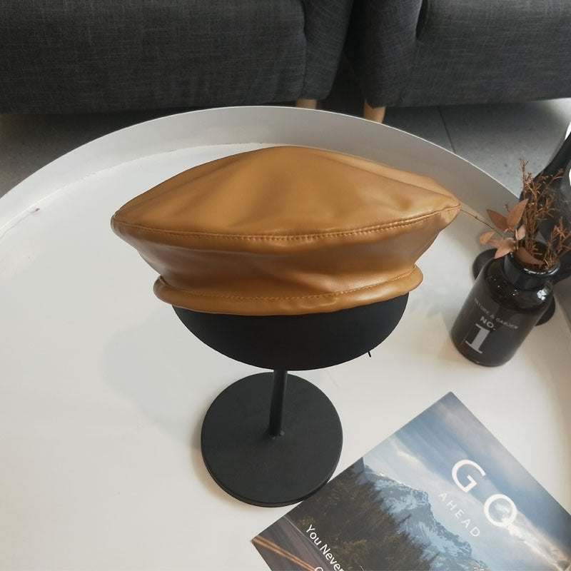 Faux Leather Beanie-Edgy Warmth for Modern Trendsetters